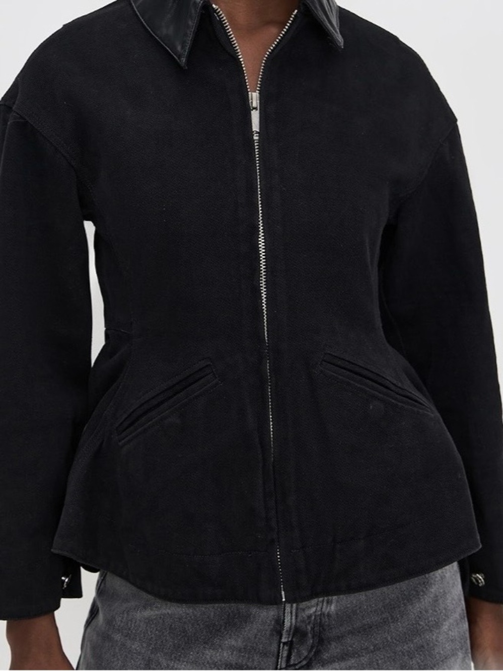 Line & Dot Black Zip Utility Jacket with Leather Collar NWT Size S